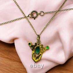 ANTIQUE- 14k Gold Chrysoprase Necklace 16 Victorian Art Nouveau Fairytale 1.6g