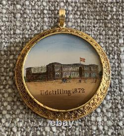 ANTIQUE 1872 Udstilling Denmark Scandinavian Exhibition 14K Gold Painted Pendant