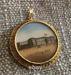 ANTIQUE 1872 Udstilling Denmark Scandinavian Exhibition 14K Gold Painted Pendant