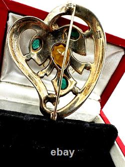 ANTQUE Nordic Jewelry New York 1940 Rose Gold Sterling Art Deco EMERALD C Brooch