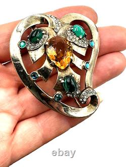 ANTQUE Nordic Jewelry New York 1940 Rose Gold Sterling Art Deco EMERALD C Brooch