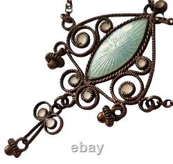 ART NOUVEAU Guilloche Enamel Filigree Necklace MARIUS HAMMER Scandinavian c1900