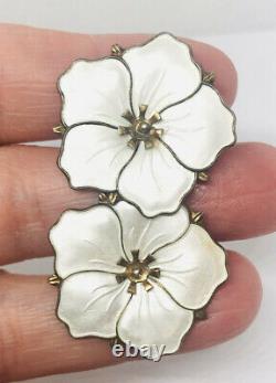 ASKEL HOLMSEN Norway Sterling Silver& White Enamel Earrings Vintage Jewelry