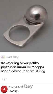 AUTH RARE Sterling Silver 1970's PEKKA PIEKAINEN Finland Modernist ring size 5