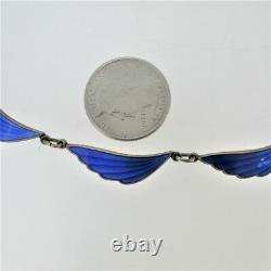 Albert Scharning Norway Sterling Silver Blue Guilloche Enamel Necklace