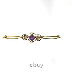 Antique 14k Gold Amethyst Seed Pearl Bar Pin Brooch