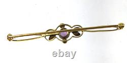 Antique 14k Gold Amethyst Seed Pearl Bar Pin Brooch