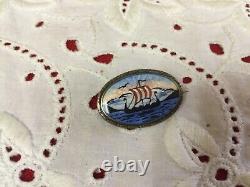 Antique 1900's AKSEL HOLMSEN 925 Sterling Guilloche Enamel Viking Ship Brooches