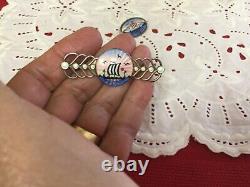 Antique 1900's AKSEL HOLMSEN 925 Sterling Guilloche Enamel Viking Ship Brooches