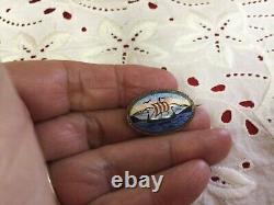 Antique 1900's AKSEL HOLMSEN 925 Sterling Guilloche Enamel Viking Ship Brooches