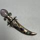 Antique 1940s Sterling Silver Knife & Scabbard Brooch Quartz & Cabochons 3.25