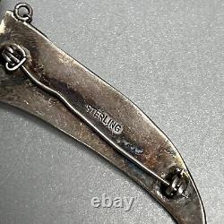 Antique 1940s Sterling Silver Knife & Scabbard Brooch Quartz & Cabochons 3.25
