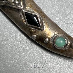 Antique 1940s Sterling Silver Knife & Scabbard Brooch Quartz & Cabochons 3.25