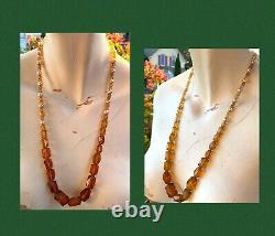Antique Amber Necklace Pearl Bead Long Strand Jewelry Free Shipping