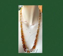Antique Amber Necklace Pearl Bead Long Strand Jewelry Free Shipping