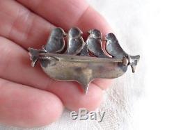 Antique Art Nouveau Signed Marius Hammer Norway Silver Doves Bird Coral Cab Pin