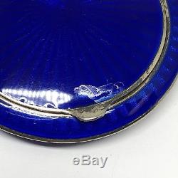 Antique David Andersen Sterling Silver Blue Enamel Guilloche Compact Pendant