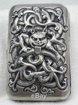 Antique Dragestil Henrik Moller Trondhjem Norway 830 Silver Gargoyle Box Case