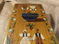 Antique Hand Painted Scandinavian Wood Dutch Box Jewelry Trinket Tulips & Couple