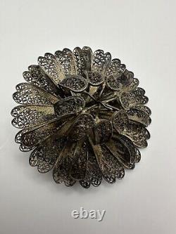 Antique Handmade Gilt Silver 830s Scandinavian Filigree Flower Brooch Lot of 4