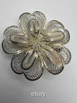 Antique Handmade Gilt Silver 830s Scandinavian Filigree Flower Brooch Lot of 4