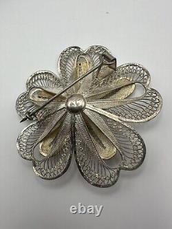 Antique Handmade Gilt Silver 830s Scandinavian Filigree Flower Brooch Lot of 4