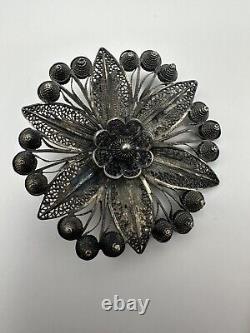 Antique Handmade Gilt Silver 830s Scandinavian Filigree Flower Brooch Lot of 4