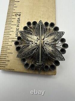 Antique Handmade Gilt Silver 830s Scandinavian Filigree Flower Brooch Lot of 4