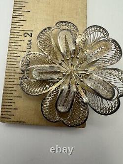 Antique Handmade Gilt Silver 830s Scandinavian Filigree Flower Brooch Lot of 4