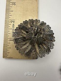 Antique Handmade Gilt Silver 830s Scandinavian Filigree Flower Brooch Lot of 4