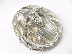 Antique Henrik Moller Trondheim 830 Silver Dragestil Repousse Brooch Pin NORWAY