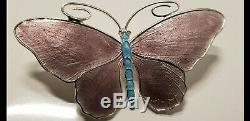 Antique Huge 5,5 x 3 cm Marius Hammer Enamel butterfly 930 silver