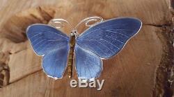 Antique Huge 8,3cm / 3,26 inches Marius Hammer Enamel blue butterfly 925 silver