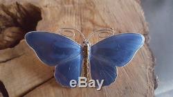 Antique Huge 8,3cm / 3,26 inches Marius Hammer Enamel blue butterfly 925 silver