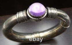 Antique Indian Sterling Silver & Amethyst Tribal Style Signed Designer Bracelet