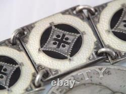 Antique MID Century Denmark Norway Sterling Silver & Guilloche Enamel Bracelet