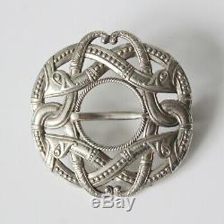 Antique Norwegian Silver Dragestil Viking Dragon Circle Brooch by Clement Berg