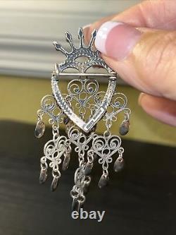 Antique Norwegian marked 925SV silver solje wedding pin brooch 3 x 1.5