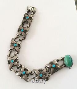 Antique Sterling Georg Jensen Bracelet With Turquoise #37