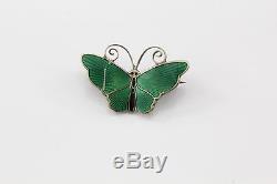 Antique Sterling Silver David Anderson Green Enamel Butterfly Brooch Pin