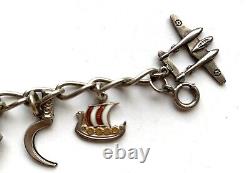 Antique/VTG Norwegian Charm Bracelet 15 culture/ lifestyle sterling Charms B104