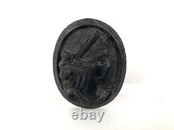 Antique Victorian Bog Oak Cameo Mourning Brooch Pin Large 2 1/8 Estate Jewelry