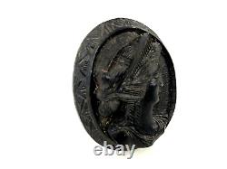 Antique Victorian Bog Oak Cameo Mourning Brooch Pin Large 2 1/8 Estate Jewelry