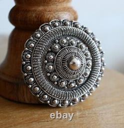 Antique Vintage Scandinavian 830's Silver Brooch Pin Round Women's Jewelry 37.6g