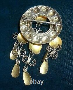 Antique Vintage Solje 830S Oxidized Silver Brooch Pin Norwegian Dangle Jewelry