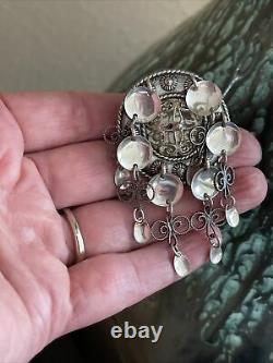 Antique Vintage Solje 830S Oxidized Silver Brooch Pin Norwegian Dangle Jewelry