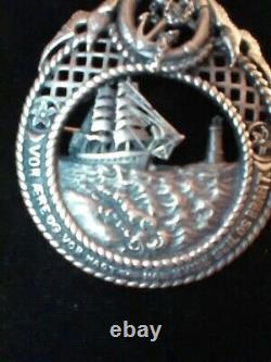 Antique Vintage Sterling Silver Norse Danish Nautical Brooch Sail Ship Anchor