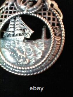 Antique Vintage Sterling Silver Norse Danish Nautical Brooch Sail Ship Anchor