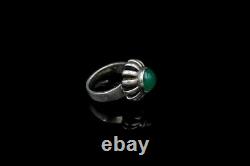 Arne Johansen Vintage Sterling Silver Statement Ring with Green Agate Size 5.75