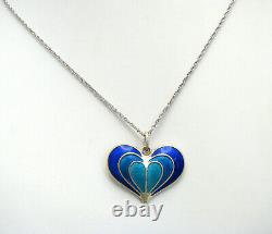 Beautiful VTG David Andersen Sterling Enamel Blue Heart Pendant Necklace Norway